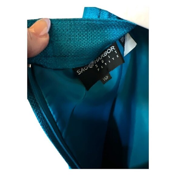 Sag Harbor Suit Womens 2 Piece Skirt Suit Peacock Deep Aqua Textured Size 14P - Picture 12 of 16
